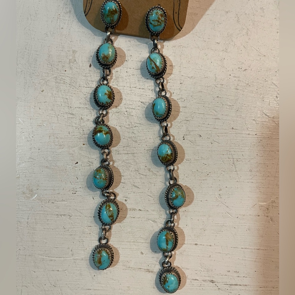 6 inch Navajo turquoise drop earrings